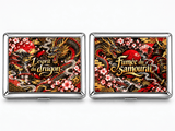 Boîtes à cigarettes en métal design japonais, L’esprit du dragon et Fumée du samouraï, cerisiers rouge, noir et or