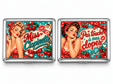 Boîtes à cigarettes en métal design pin-up cerises, Miss Clopinette et Pas touche à mes clopes, style rétro à pois