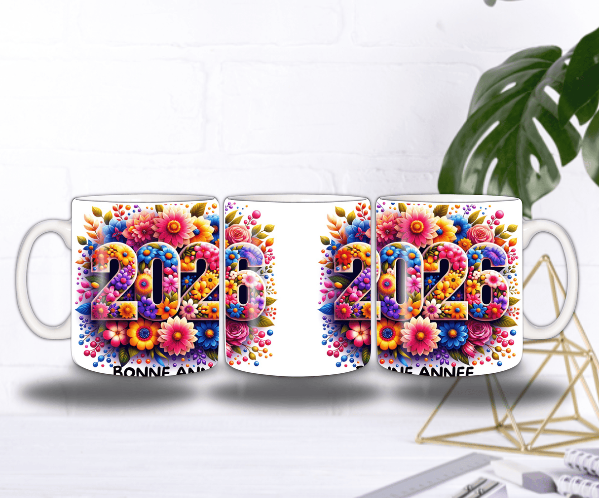 Mug “Bonne Année 2026” – Explosion Florale Colorée (Sublimation)