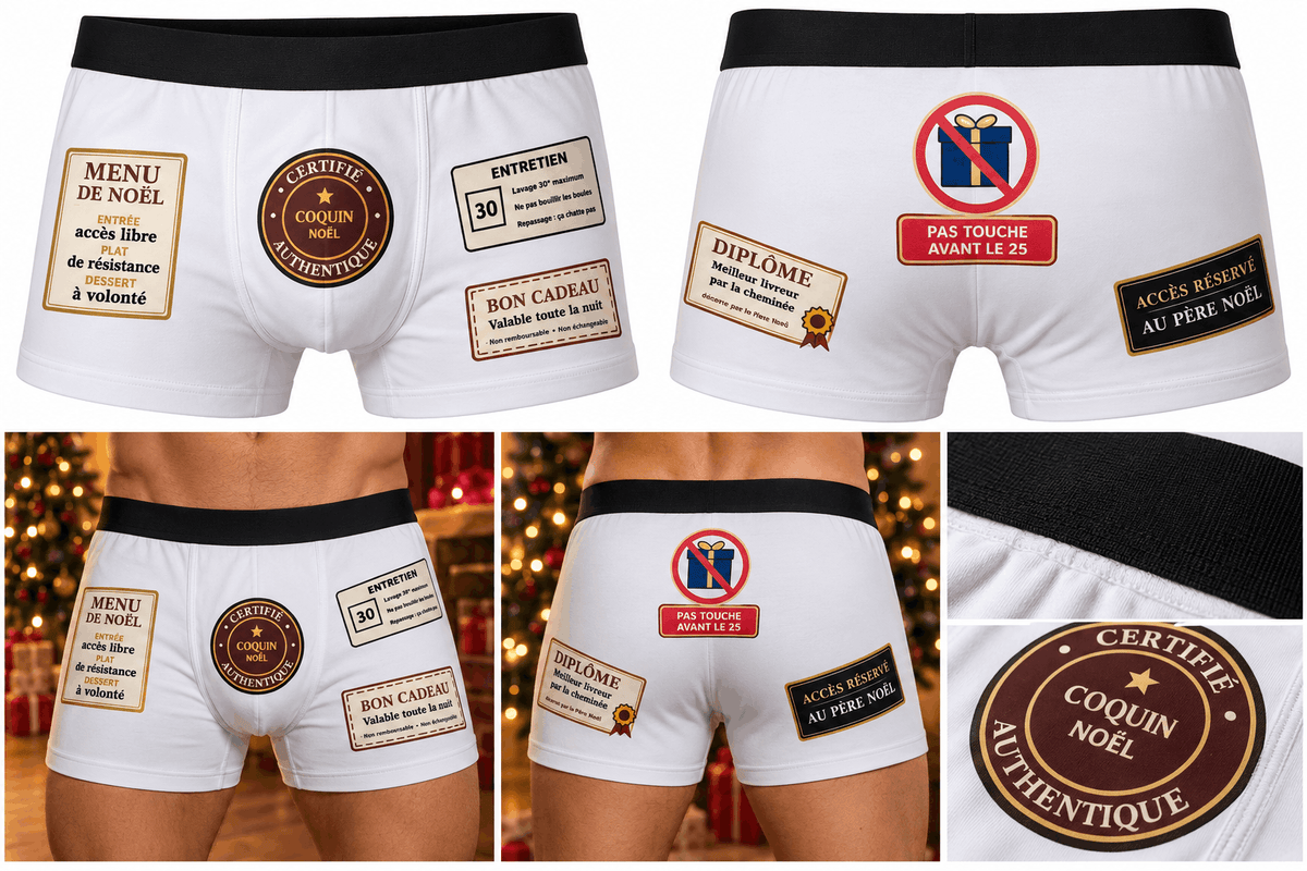 Pas Touche Avant le 25 : Caleçon Rigolo Certifié Coquin, Menu de Noël et Bon Cadeau Sublimation Store