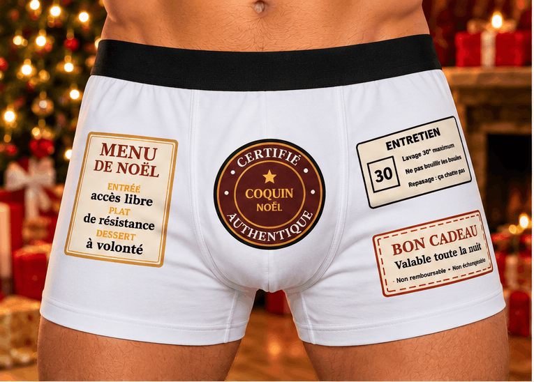 Pas Touche Avant le 25 : Caleçon Rigolo Certifié Coquin, Menu de Noël et Bon Cadeau Sublimation Store