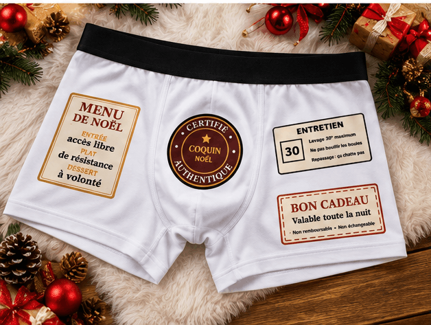 Pas Touche Avant le 25 : Caleçon Rigolo Certifié Coquin, Menu de Noël et Bon Cadeau Sublimation Store