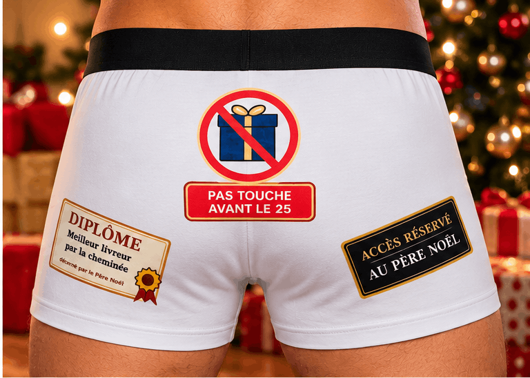 Pas Touche Avant le 25 : Caleçon Rigolo Certifié Coquin, Menu de Noël et Bon Cadeau Sublimation Store
