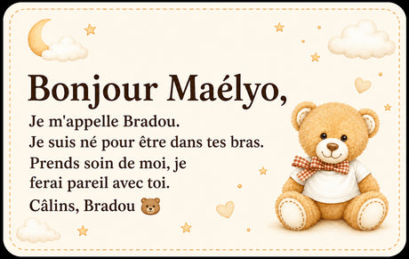 Carte souvenir Bradou avec mot personnalisé et prénom bébé