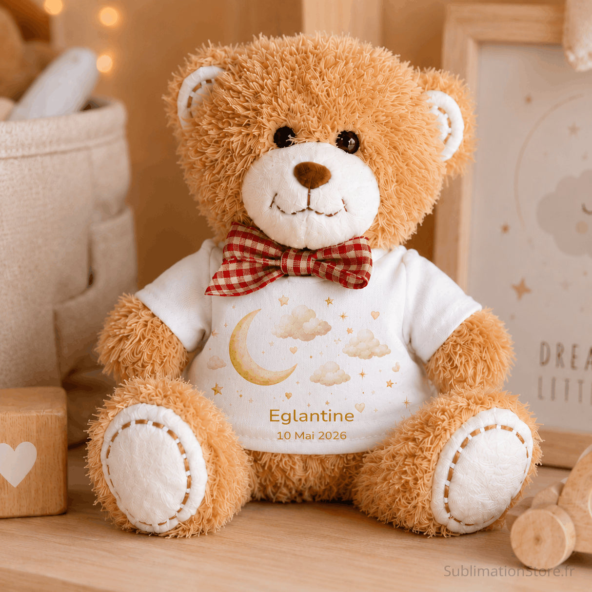 Bradou peluche avec t-shirt personnalisé prénom et date de naissance zoom