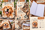 Planche du cahier A5 chien et chat : recto, verso, 80 feuilles lignées, cahier en main, épaisseur et format 21 cm
