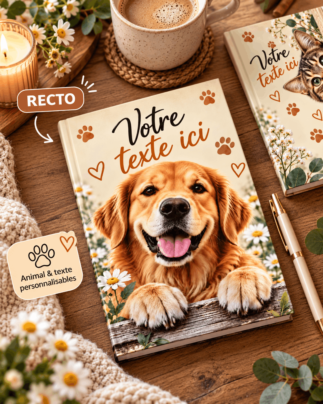 Mon Chien, Mon Chat, Mes Idées : Cahier A5 Personnalisé avec Photo et Texte Sublimation Store