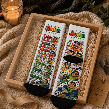 Chaussettes personnalisées "Humeur de la Semaine" Homme – prénom sur mesure Sublimation Store