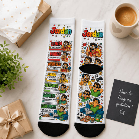 Chaussettes personnalisées "Humeur de la Semaine" Homme – prénom sur mesure Sublimation Store