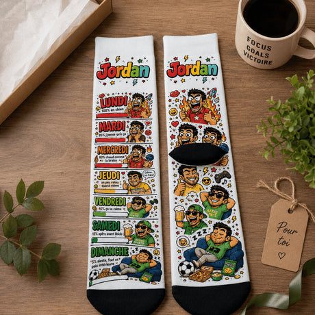 Chaussettes personnalisées "Humeur de la Semaine" Homme – prénom sur mesure Sublimation Store