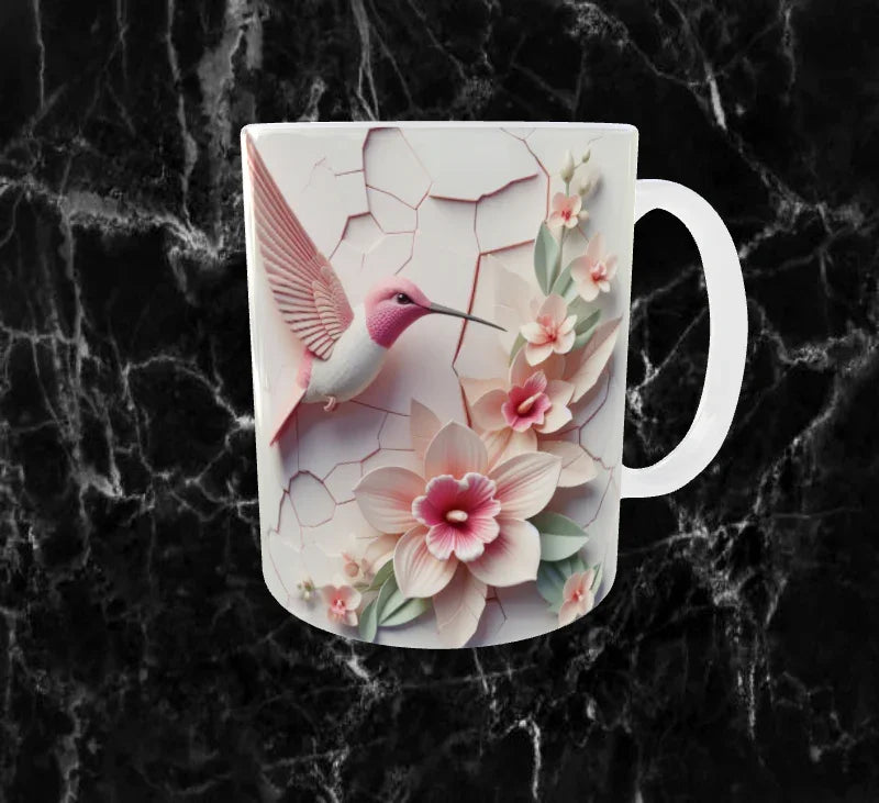 🌸 Mug Sublimation Colibri – Design Rose & Fleurs Raffinées