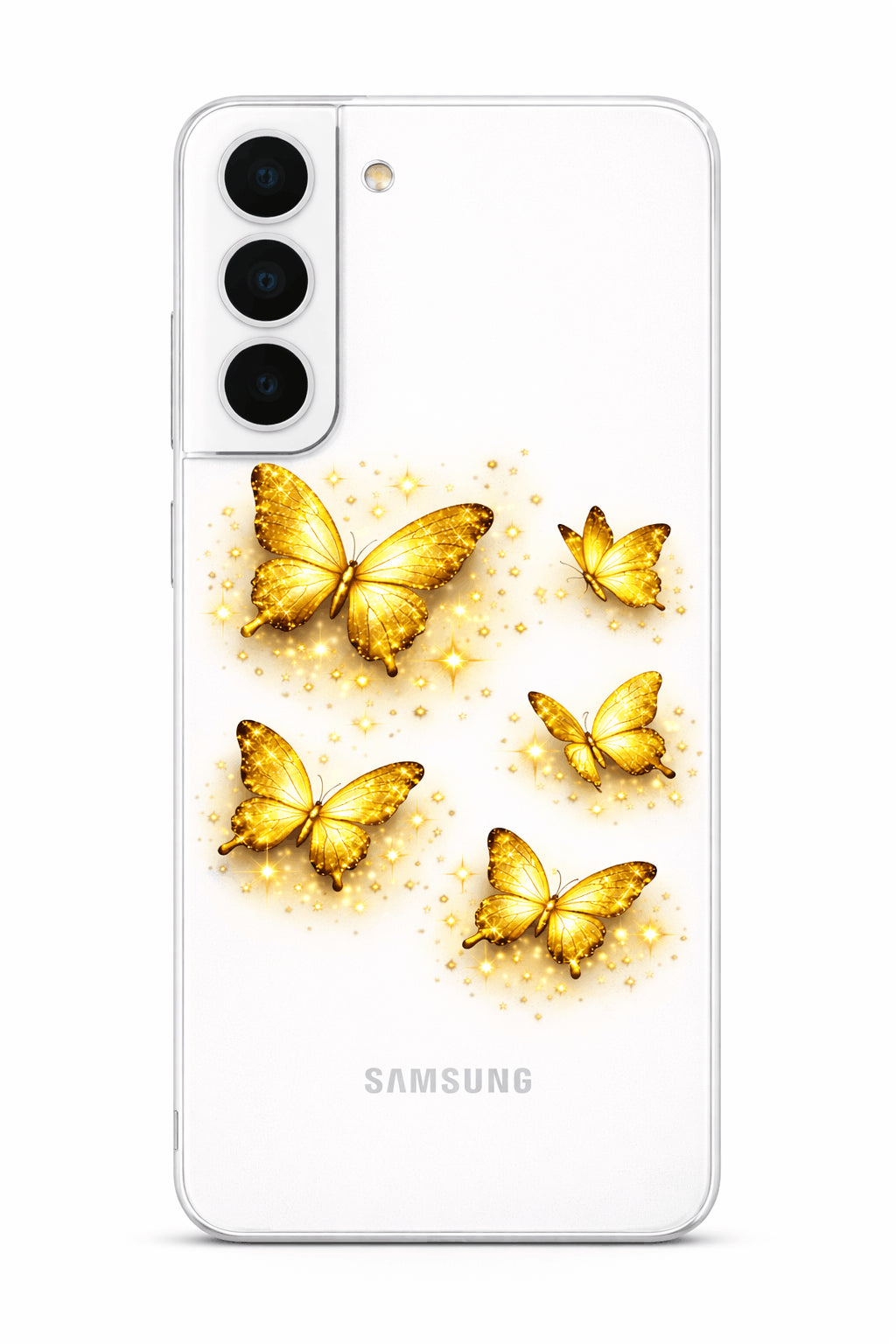 coque telephone papillons dores eclat lumineux samsung