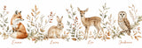 Design porte-brosse à dents personnalisé décor animaux – 4 prénoms famille, renard biche hibou aquarelle automne