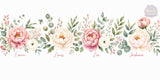Design porte-brosse à dents personnalisé décor floral – 4 prénoms famille en calligraphie, pivoines aquarelle