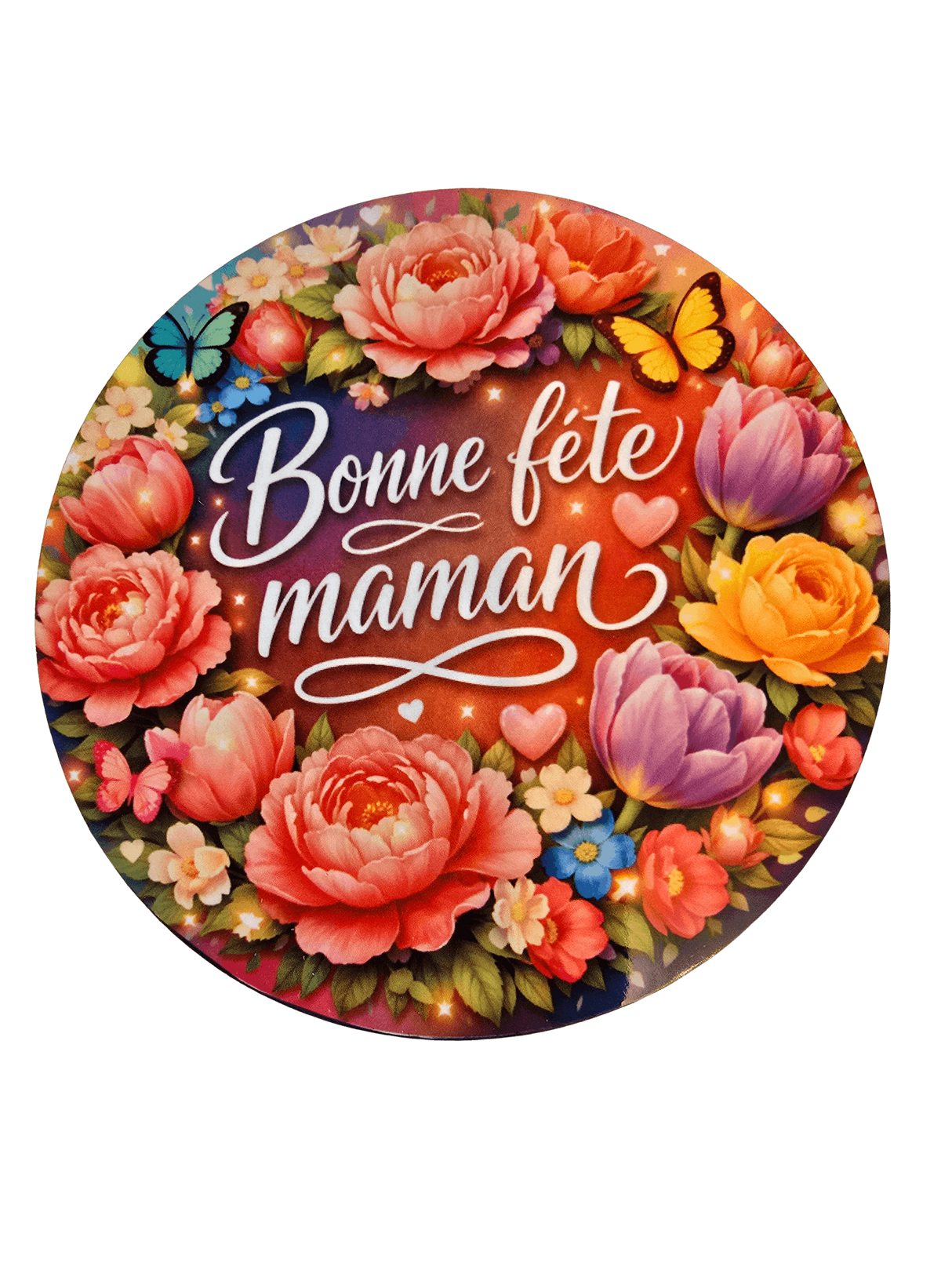 dessous de verre bonne fete maman rond floral en bois et liege