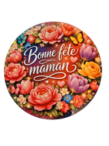 dessous de verre bonne fete maman rond floral en bois et liege