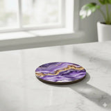 Dessous de Verre Rond Bois & Liège – Agate Violet & Or (9 cm) – Sublimation Premium Sublimation Store
