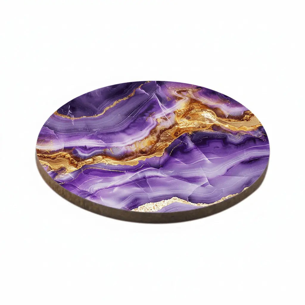 Dessous de Verre Rond Bois & Liège – Agate Violet & Or (9 cm) – Sublimation Premium Sublimation Store
