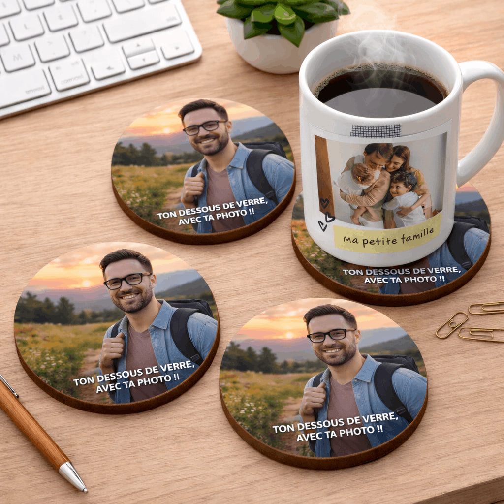 Dessous de verre personnalisé photo en bois & liège – Rond 9 cm (sublimation HD) Sublimation Store