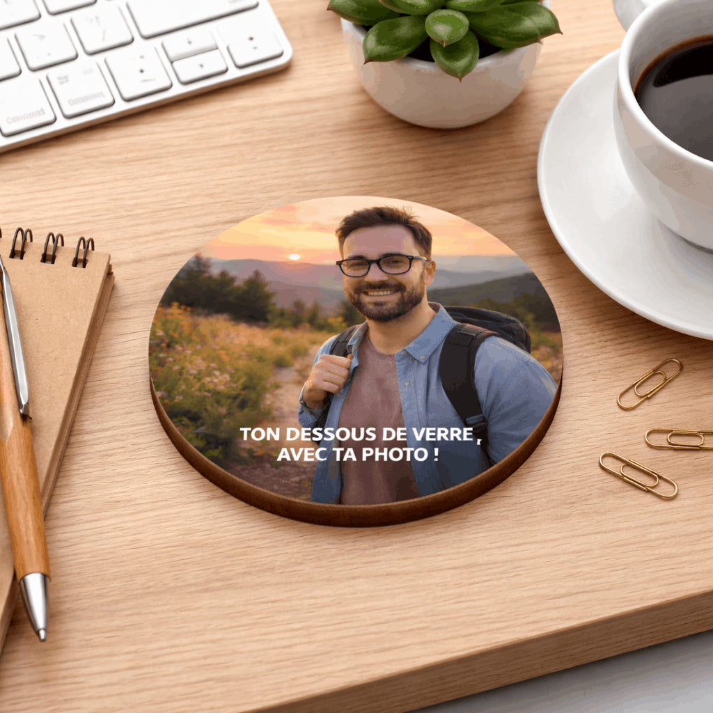 Dessous de verre personnalisé photo en bois & liège – Rond 9 cm (sublimation HD) Sublimation Store