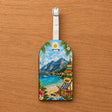Étiquette bagage personnalisée face avant imprimée – design vacances plage et montagne – simili cuir forme arc