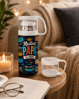Gourde isotherme Meilleur Papa du Monde avec tasse bouchon, table basse salon cosy
