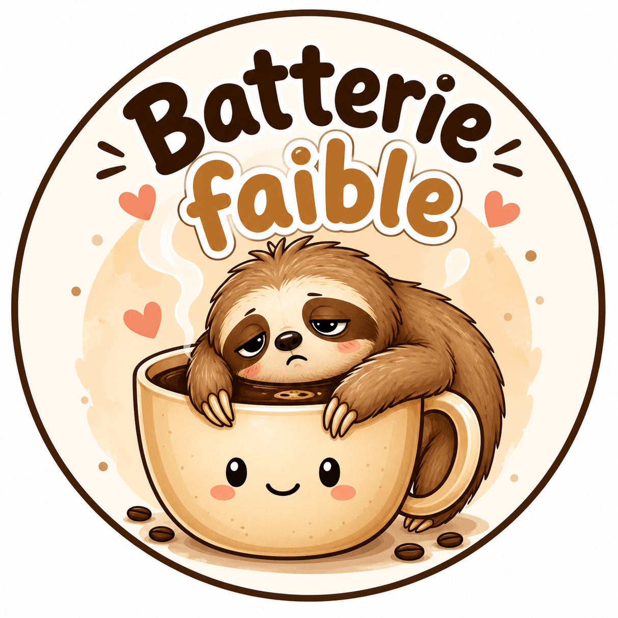 grip coque téléphone batterie faible paresseux kawaii tasse café sublimation