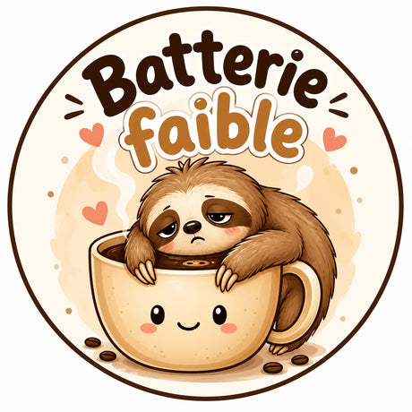 grip coque téléphone batterie faible paresseux kawaii tasse café sublimation