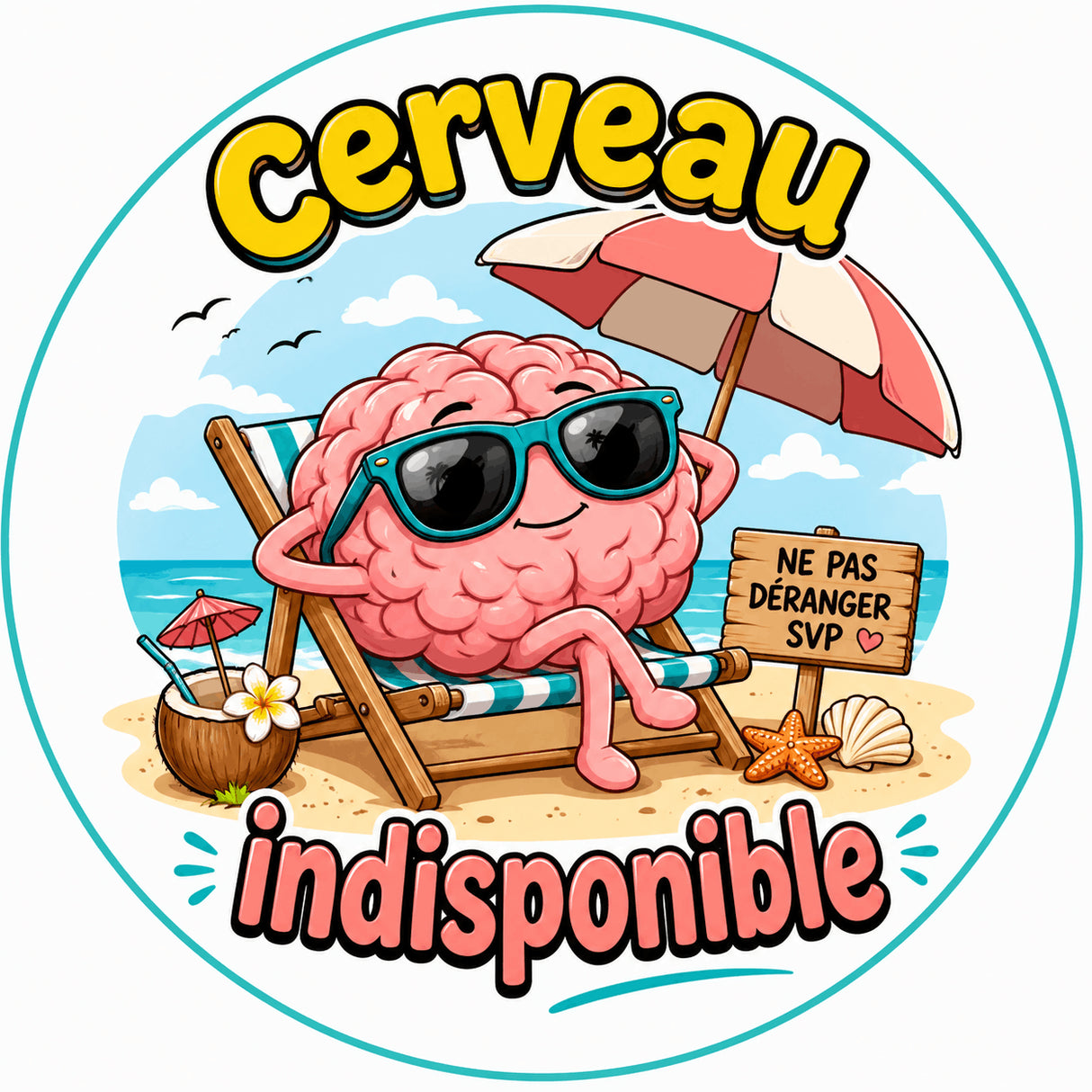 grip coque téléphone cerveau indisponible cerveau cartoon plage transat sublimation