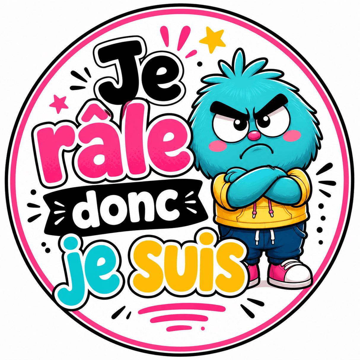 grip coque téléphone je râle donc je suis monstre cartoon bleu humoristique sublimation