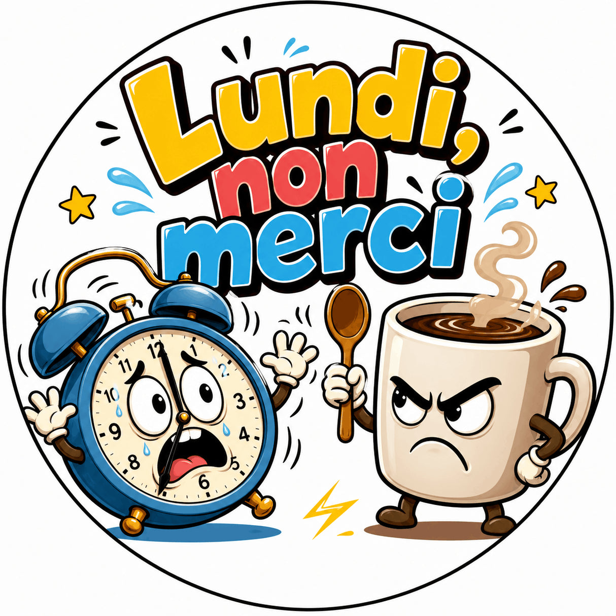 grip coque téléphone lundi non merci réveil et café cartoon humoristique sublimation