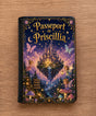 Housse de passeport personnalisée fermée face avant – design monde féérique château enchanté simili cuir – prénom Priscillia