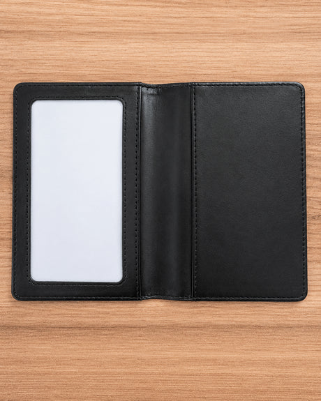 Intérieur housse de passeport personnalisée – simili cuir noir avec fenêtre acrylique transparente pour passeport visible