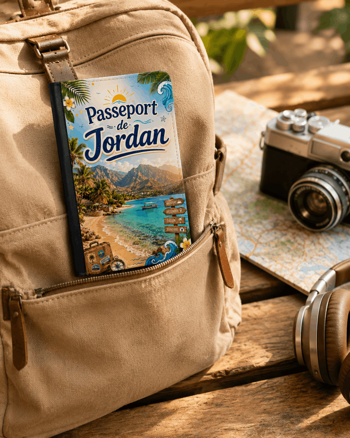 Housse de Passeport Personnalisée – Évasion Tropicale & Aventure – Prénom Inclus Sublimation Store