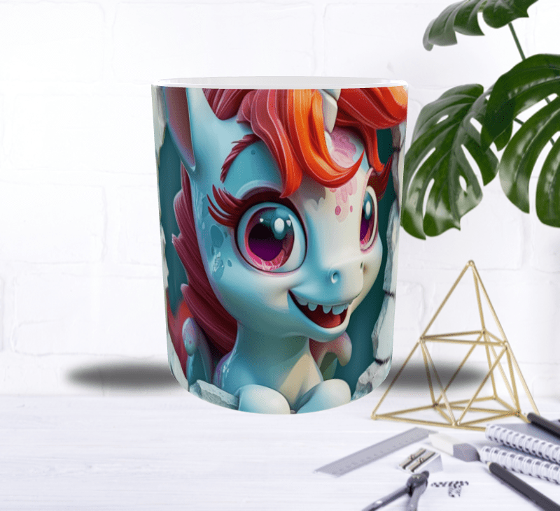 Mug Licorne Joyeuse 3D – Licorne Colorée Traversant un Mur Éclaté