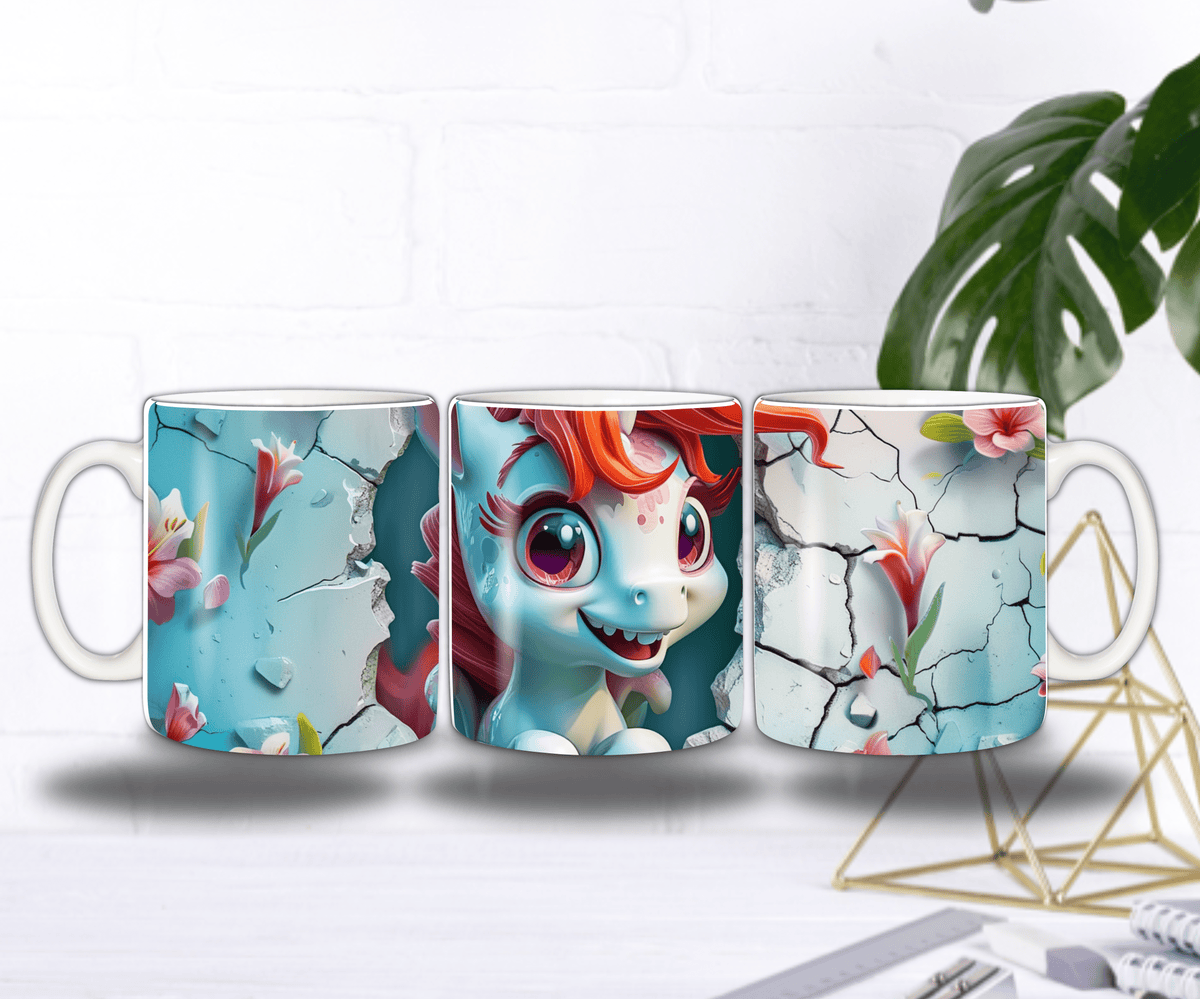 Mug Licorne Joyeuse 3D – Licorne Colorée Traversant un Mur Éclaté