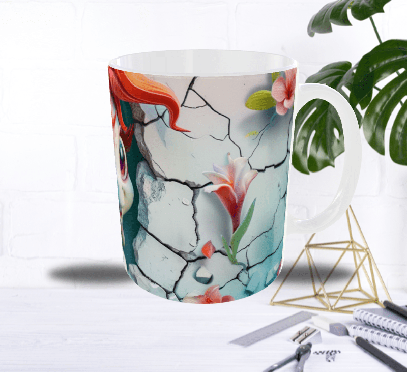 Mug Licorne Joyeuse 3D – Licorne Colorée Traversant un Mur Éclaté