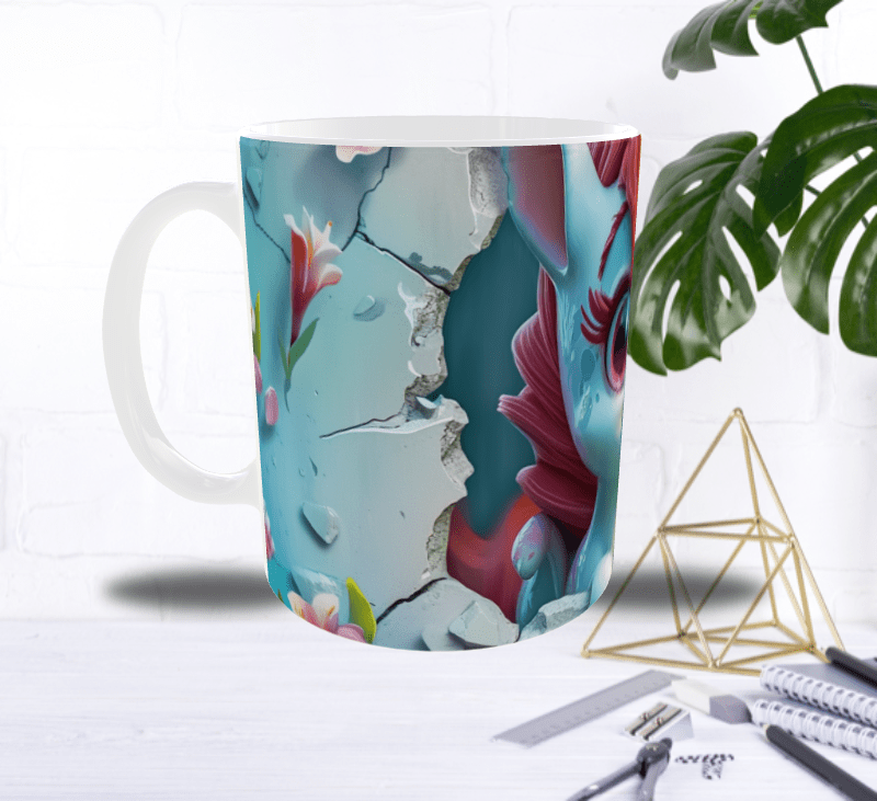 Mug Licorne Joyeuse 3D – Licorne Colorée Traversant un Mur Éclaté