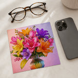 Lingette lunette bouquet de lys multicolore avec lunettes et smartphone
