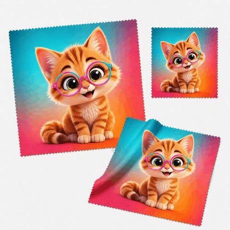 Lingette microfibre chaton à lunettes, plusieurs angles et tailles