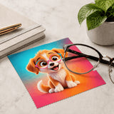 Lingette chien à lunettes posée avec des lunettes de vue sur bureau