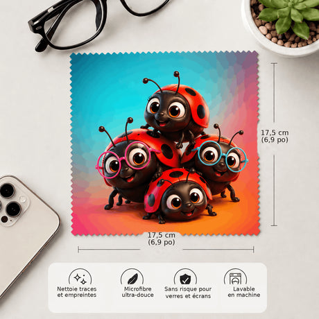 Lingette coccinelles 17,5x17,5cm microfibre douce lavable en machine