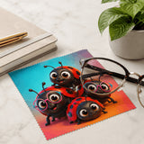 Lingette coccinelles à lunettes posée avec des lunettes de vue sur bureau
