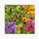 Lingette coccinelles en vol dans un jardin fleuri coloré