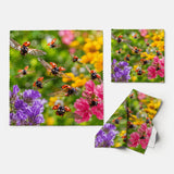 Lingette microfibre coccinelles jardin fleuri, plusieurs angles et tailles