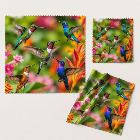 Lingette microfibre colibris jardin tropical, plusieurs angles et tailles