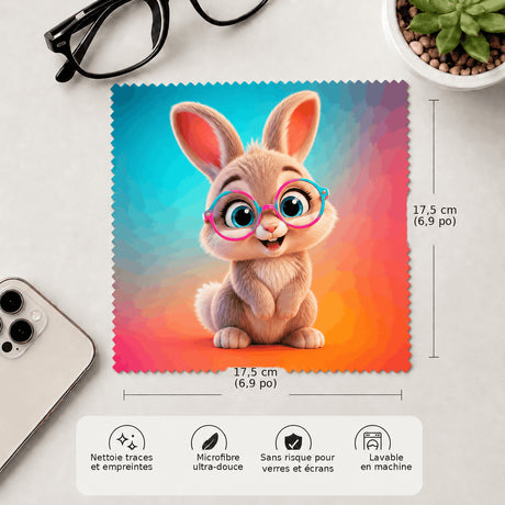 Lingette lapin 17,5x17,5cm microfibre douce lavable en machine