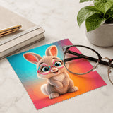 Lingette lapin à lunettes posée avec des lunettes de vue sur bureau