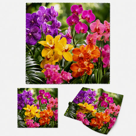 Lingette microfibre orchidées multicolores, plusieurs angles et tailles