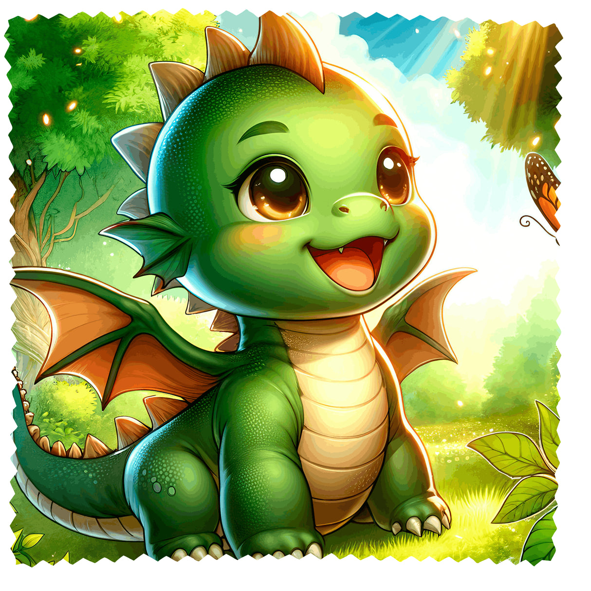 Lingette Lunettes Microfibre “Petit Dragon Kawaii” – Forêt Enchantée – 17,5 × 17,5 cm